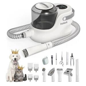 Feiduck PET Grooming Vacuum Kit ,6 Grooming Tools, 2.5L Brown White